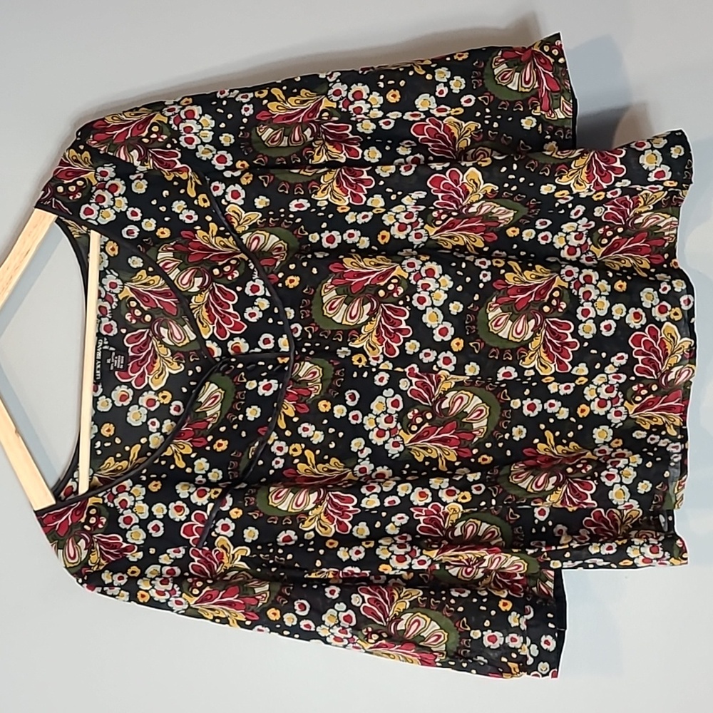 Lucky Brand Flowy Floral Peasant Top Size XL Boho Indie Cotton‎ Y2K Baby Doll
